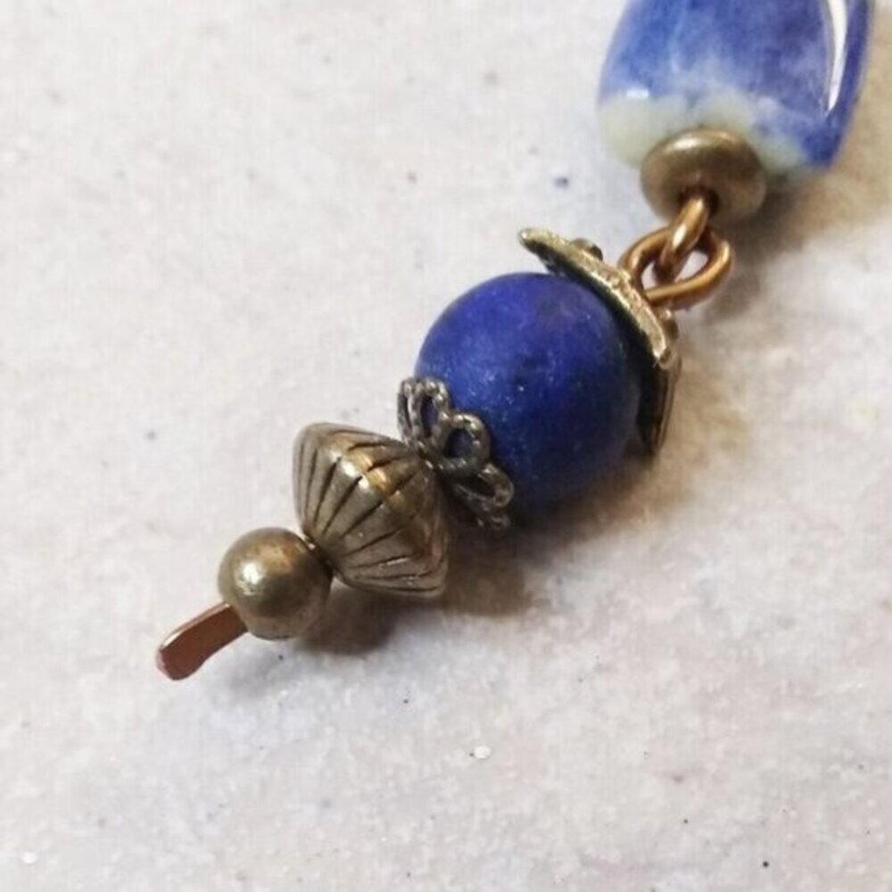 Blue Sodalite + Lapis Lazuli + Bronze ~ Handmade & One-of-a-kind Dangle Earrings - Picture 11 of 13